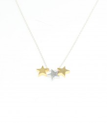 Sterling Silver Triple Stars Dainty Necklace, White - Gold - Gold Plated - Nusrettaki (1)