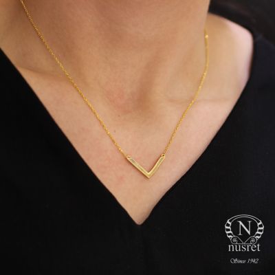 Sterling Silver V Necklace, Gold Plated - 3