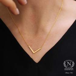 Sterling Silver V Necklace, Gold Plated - Nusrettaki (1)