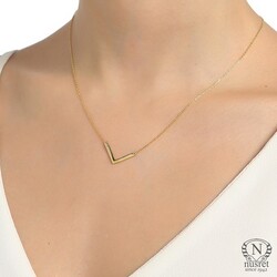 Sterling Silver V Necklace, Gold Plated - 5