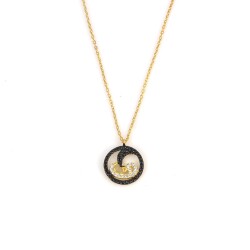 Sterling Silver Vav & Moon Necklace with Black and White Zircon Stones - 3