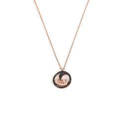Sterling Silver Vav & Moon Necklace with Black and White Zircon Stones - 4