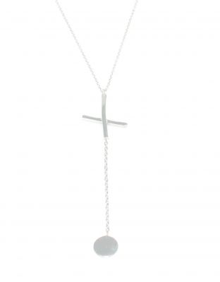Sterling Silver X & Circle Y- Necklace, White Rhoidum Plated - 2