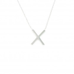 Sterling Silver X Pendant Necklace, White Rhodium Plated - 4