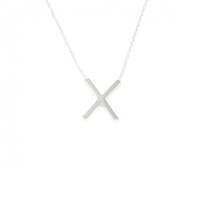 Sterling Silver X Pendant Necklace, White Rhodium Plated - 4