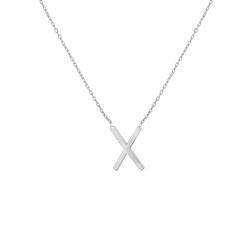 Sterling Silver X Pendant Necklace, White Rhodium Plated - 1