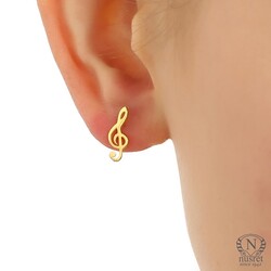 Sterlins Silver Tiny Treble Clef Stud Earrings - Gold - 3