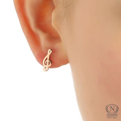 Sterlins Silver Tiny Treble Clef Stud Earrings - Gold - 2