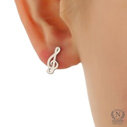 Sterlins Silver Tiny Treble Clef Stud Earrings - Gold - Nusrettaki