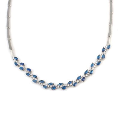 Su Yolu Modeli 925 Ayar Gümüş Kolye, Beyaz - Beyaz, Mavi Taş - 3