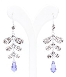 Leaf Design 925 Silver Dangle Filigree Earrings with Shiny Amethyst - Nusrettaki (1)