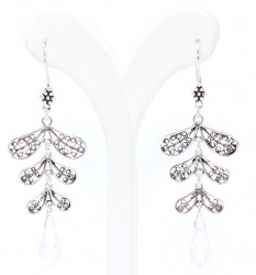 Leaf Design 925 Silver Dangle Filigree Earrings with Quartz - Nusrettaki (1)