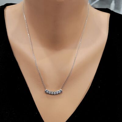 925 Ayar Gümüş Taşlı Aurora Kolye, Beyaz - Beyaz Siyah Taş - 1