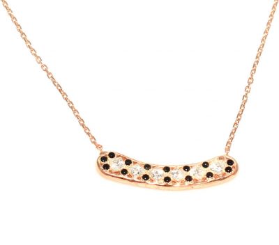 925 Ayar Gümüş Taşlı Aurora Kolye, Pembe - Beyaz Siyah Taş - 2