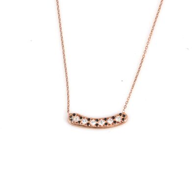 925 Ayar Gümüş Taşlı Aurora Kolye, Pembe - Beyaz Siyah Taş - 1