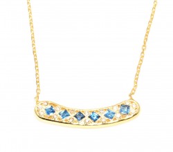 925 Ayar Gümüş Taşlı Aurora Kolye, Sarı - Mavi Beyaz Taş - 3