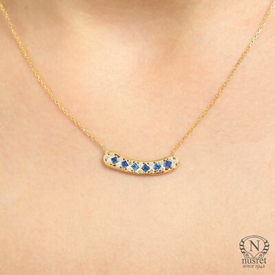 925 Ayar Gümüş Taşlı Aurora Kolye, Sarı - Mavi Beyaz Taş - 1