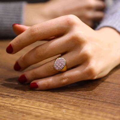 14 Ayar Altın Pembe Taşlı Yüzük - 1