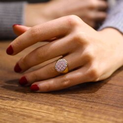 14 Ayar Altın Pembe Taşlı Yüzük - Nusrettaki