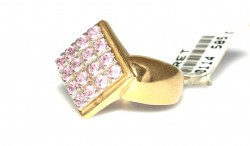 14K Gold Square Ring with Pink Cz - 7