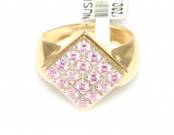 14K Gold Square Ring with Pink Cz - 6