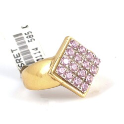 14K Gold Square Ring with Pink Cz - Nusrettaki