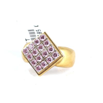 14K Gold Square Ring with Pink Cz - 4