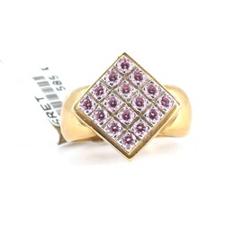 14K Gold Square Ring with Pink Cz - 5