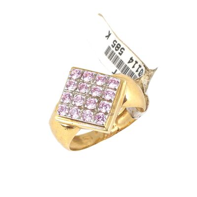 14K Gold Square Ring with Pink Cz - 2