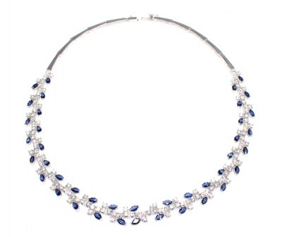 Tennis Fancy Necklace White - White Blue Stone - 1