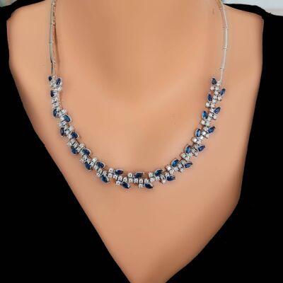 Tennis Fancy Necklace White - White Blue Stone - 1