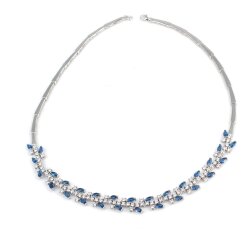 Tennis Fancy Necklace White - White Blue Stone - Nusrettaki (1)