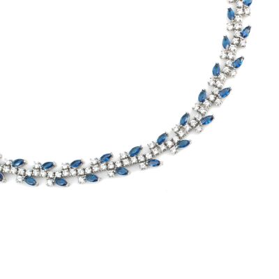 Tennis Fancy Necklace White - White Blue Stone - 4