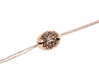 Tree of Life on Eliptic Plate Sterling Silver Bracelet, Rose Gold Vermeil - 1