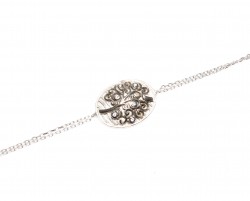 Tree of Life on Eliptic Plate Sterling Silver Bracelet, White Gold Vermeil - Nusrettaki