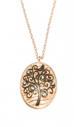 Tree Of Life With Backround Pattern Necklace Pink Color - White Stones - Nusrettaki