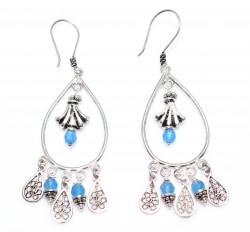 925 Silver Hoop Dangle Filigree Earrings with Turquoise - Nusrettaki (1)