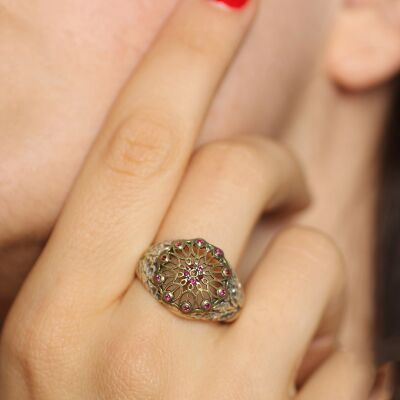 Turuncu Taşlı Konstantinapol Tasarım Yüzük - 1