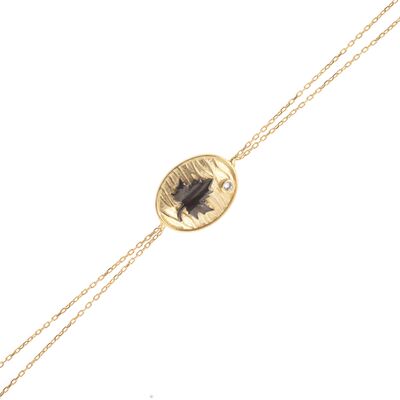Vine Leaf on Oval Plate Sterling Silver Bracelet, Gold Vermeil - 4