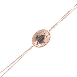 Vine Leaf on Oval Plate Sterling Silver Bracelet, Rose Gold Vermeil - Nusrettaki