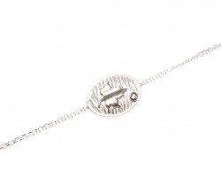 Vine Leaf on Oval Plate Sterling Silver Bracelet, White Gold Vermeil - Nusrettaki (1)