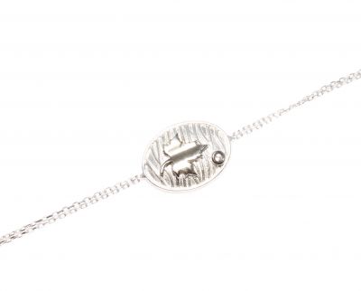 Vine Leaf on Oval Plate Sterling Silver Bracelet, White Gold Vermeil - 2