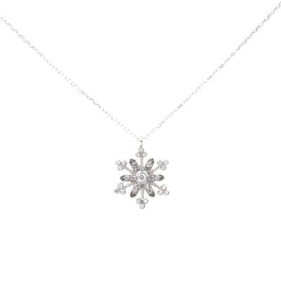 White CZ. 925 Sterling Silver Snowflake Necklace - 5