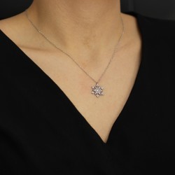 White CZ. 925 Sterling Silver Snowflake Necklace - 2
