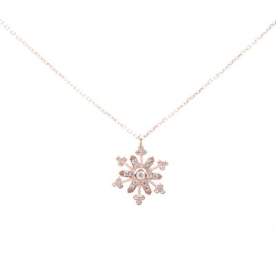 White CZ. 925 Sterling Silver Snowflake Necklace - 7