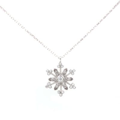 White CZ. 925 Sterling Silver Snowflake Necklace - 8