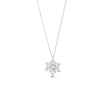 White CZ. 925 Sterling Silver Snowflake Necklace - 6