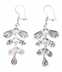 Leaf Design 925 Silver Dangle Filigree Earrings - Nusrettaki (1)