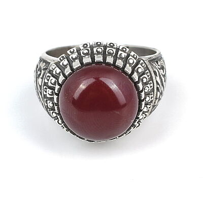 Yuvarlak Sarı Kehribar Taşlı 925 Ayar Gümüş El Kalemli Yüzük - 5